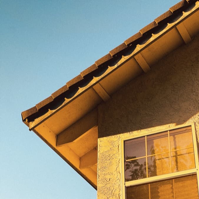 A close view of a home's roofline