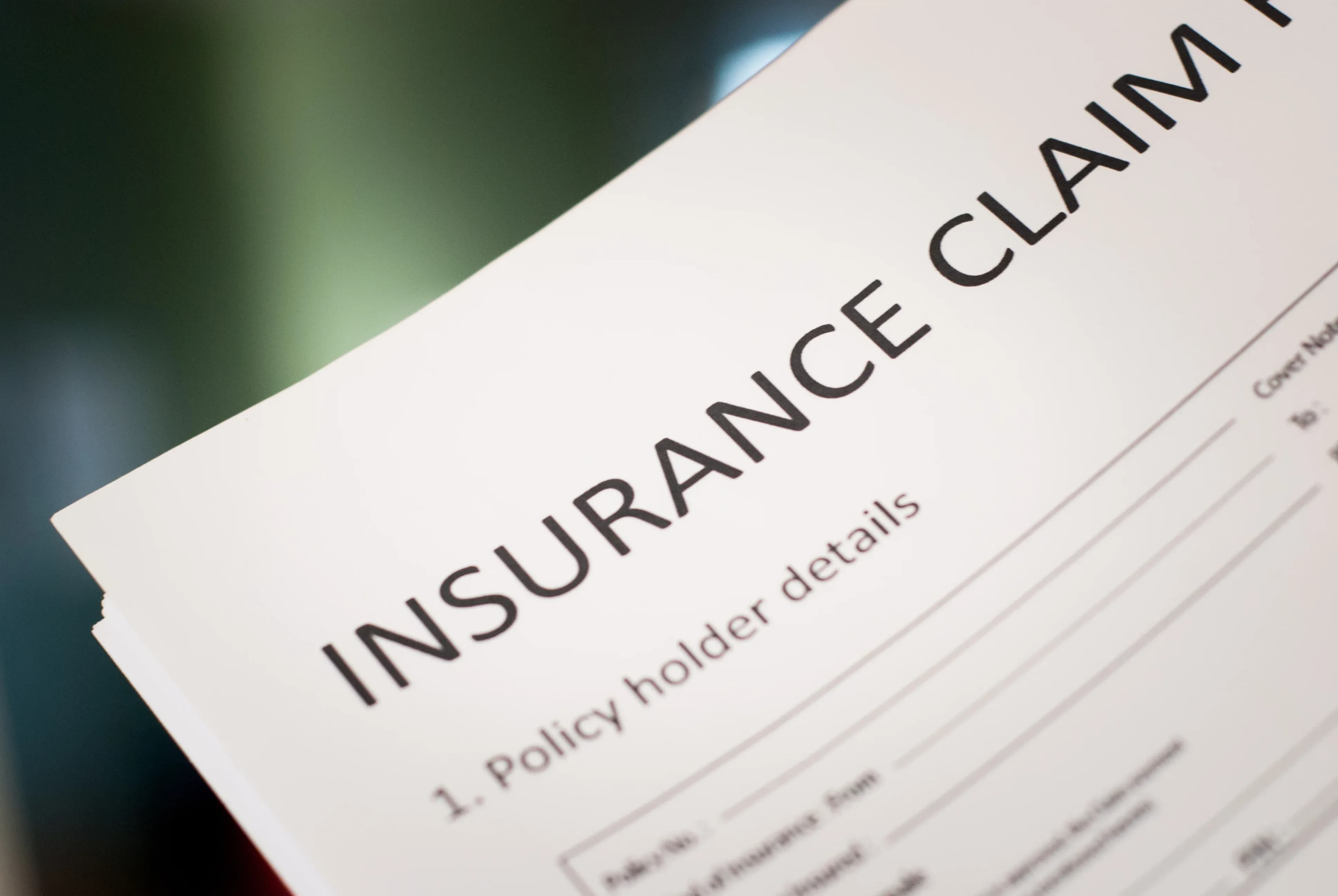 An insurance claim form for a homeowners policy
