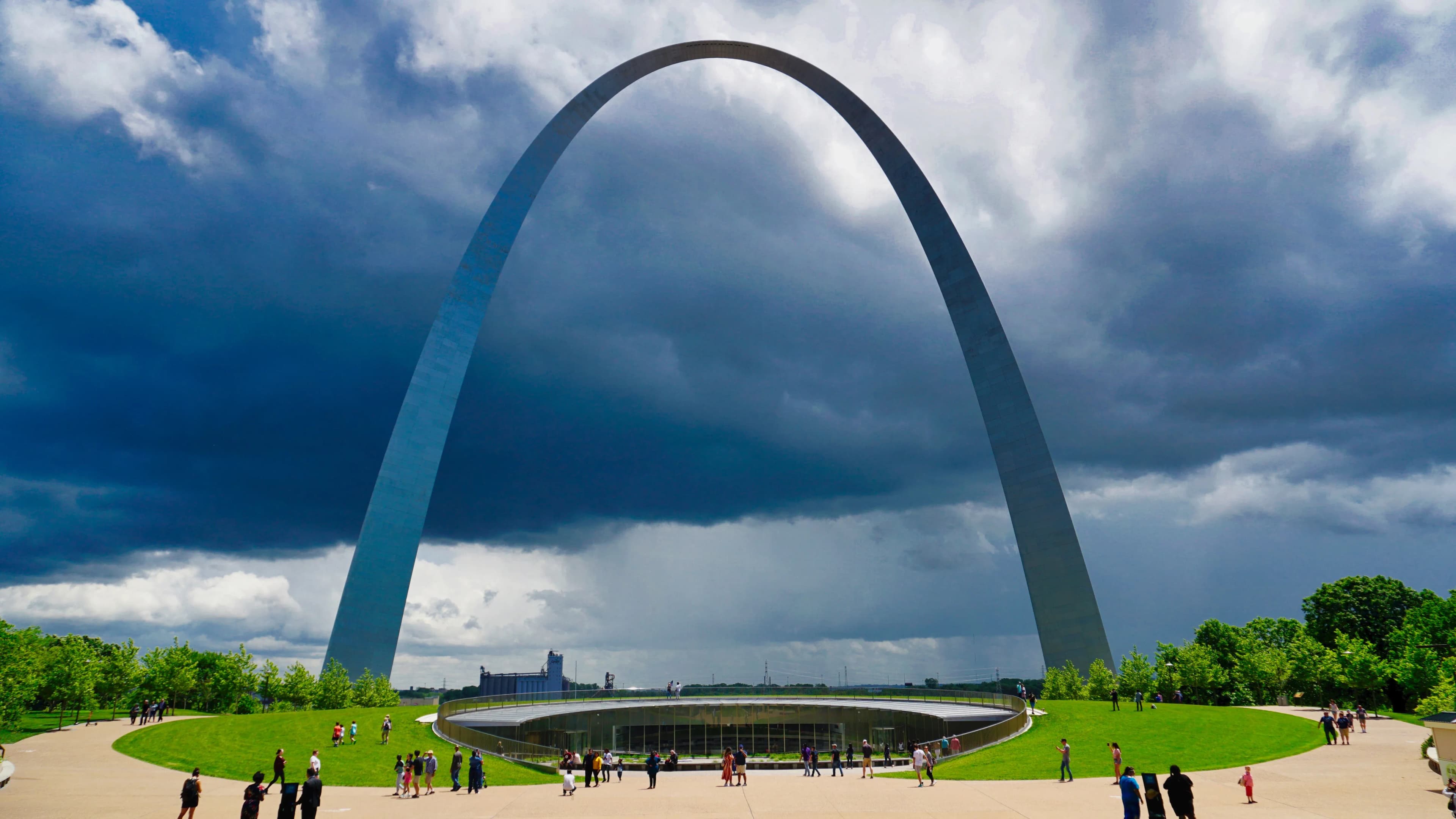 Storm clouds hang over the arch in St. Louis, Missouri.