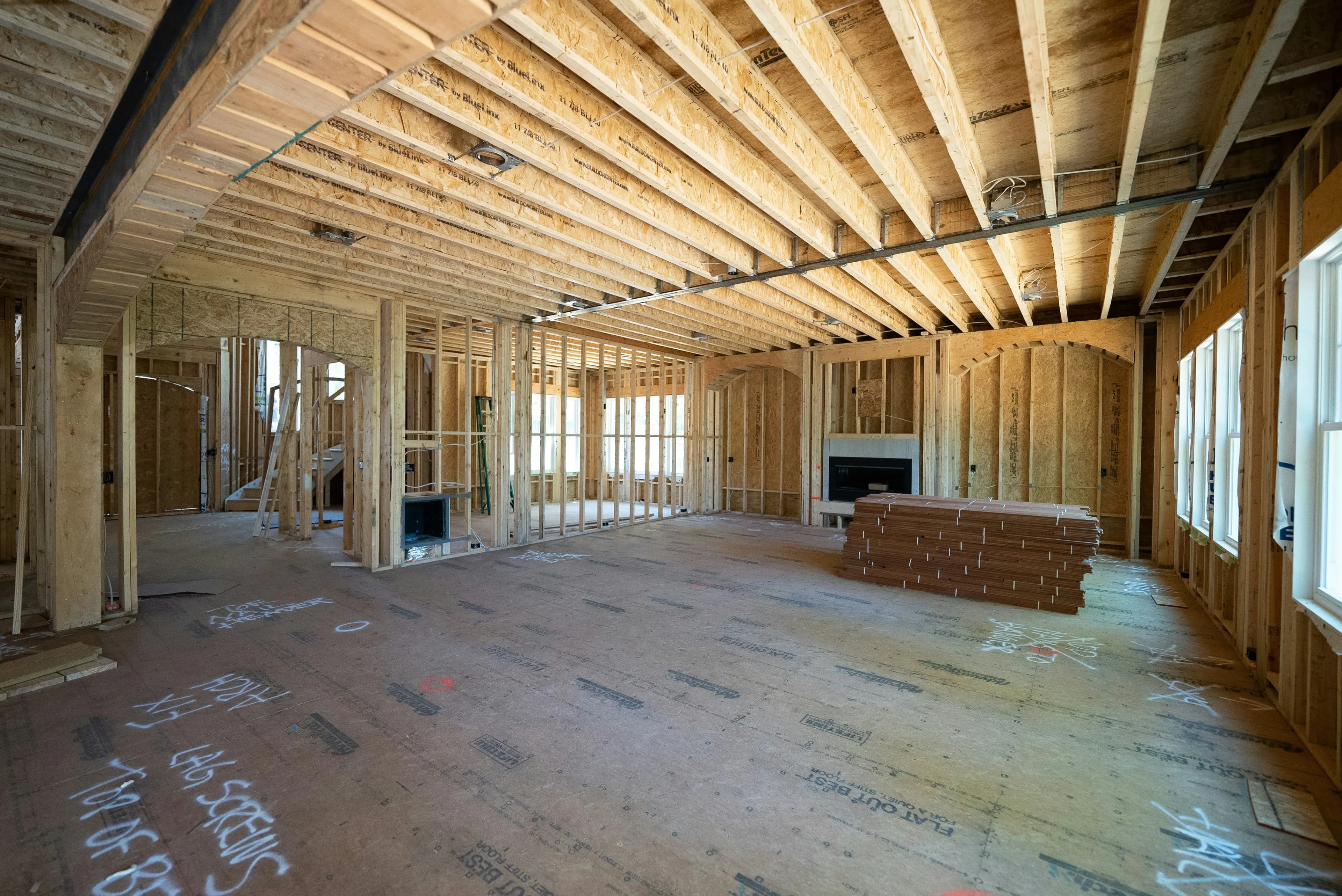The interior of a home, under construction.